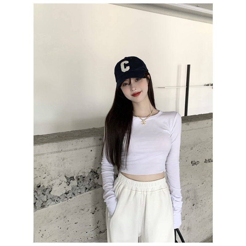 Áo Thun cotton 6535 Dáng Ngắn Ôm Sát Tay Dài Hở Rốn Nhiều Lớp Cho Nữ