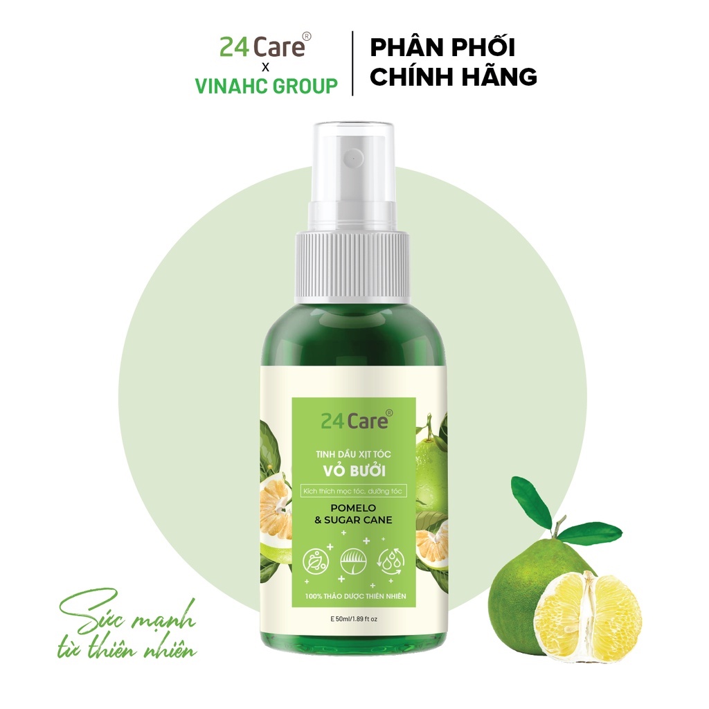 Xịt tóc bưởi / Hoa Anh Đào 24Care 50ml / 100ml - Ức chế melanin, chống bạc tóc, gãy rụng, dưỡng tóc chắc khỏe, mềm mượt