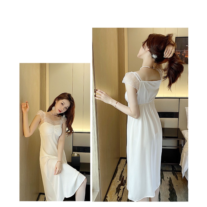 Đầm Ngủ Vải Satin Phối Ren Quyến Rũ Thời Trang Cho Nữ