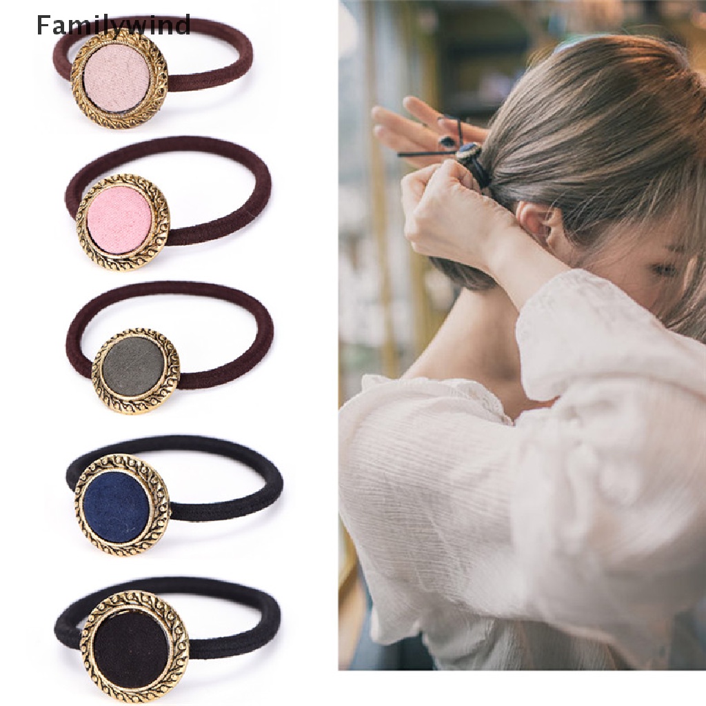 Băng Đô Cài Tóc Co Giãn Đính Nút Phong Cách Vintage Cho Nữ