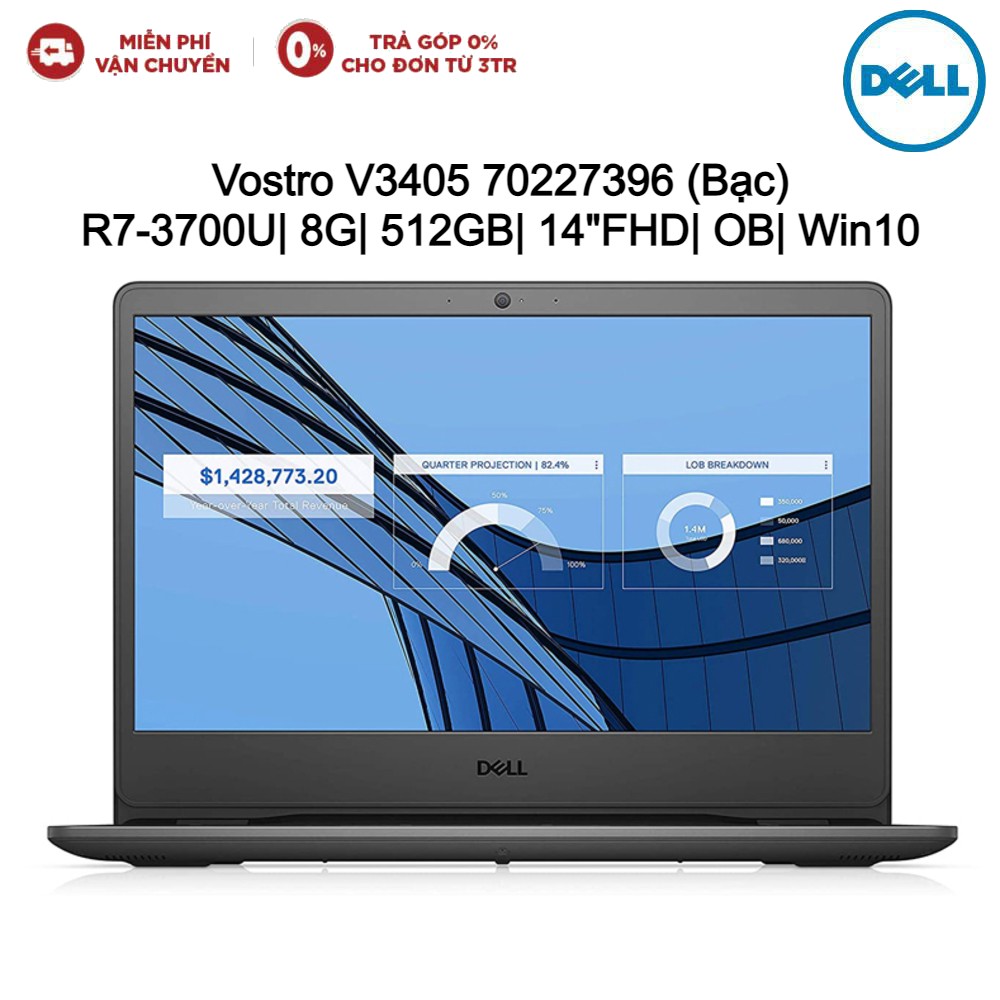 Laptop DELL Vostro V3405 70227396 (Bạc) R7-3700U| 8G| 512GB| 14"FHD| OB| Win10 - Hàng chính hãng new