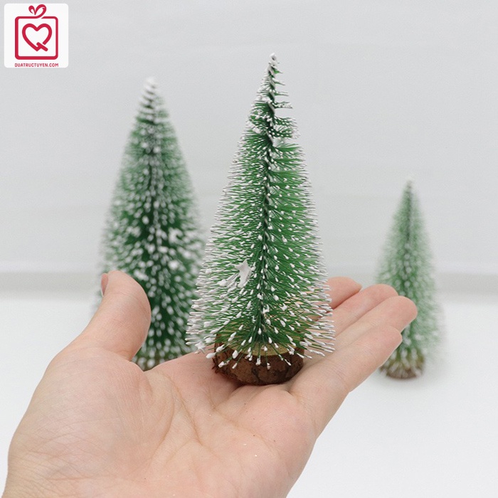 Bộ 3 cây thông noel lá phủ tuyết đế gỗ trang trí giáng sinh (30cm, 20cm, 10cm)