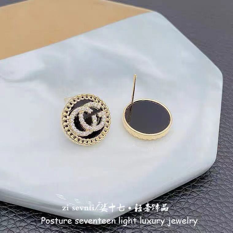 Khuyên tai bạc 925 họa tiết chữ G đính kim cương giả thời trang Nhật Hàn sang trọng