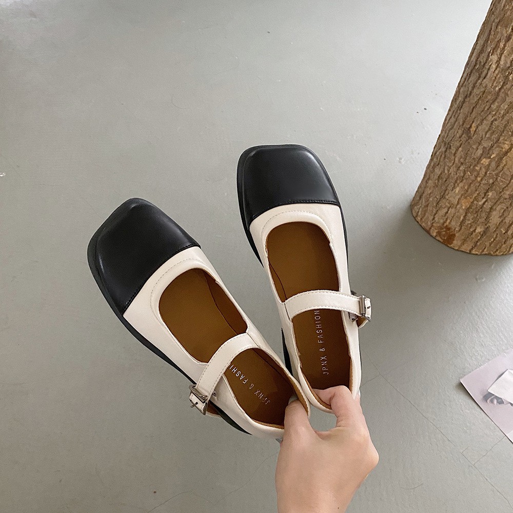 Giày Mary Jane giayBOM chất liệu da mềm mũi vuông đế cao 3 cm B1368