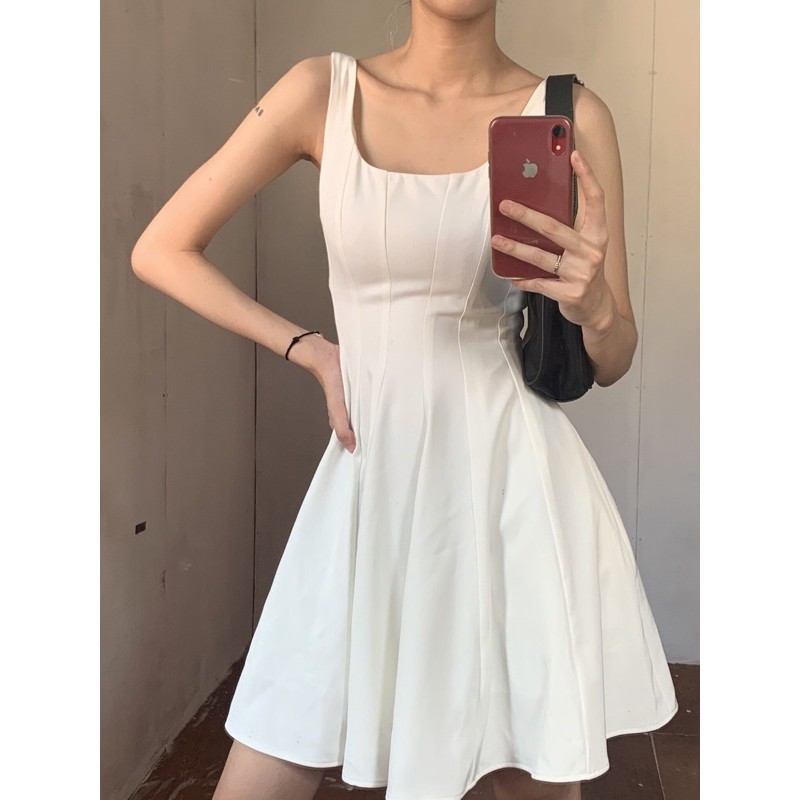 Đầm hai trắng hai dây bó eo dáng xòe tôn dáng Annam Design