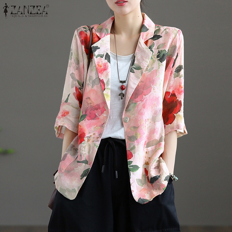 ZANZEA Women Vintage Turn-Down-Collar Front Pockets 3/4Sleeve Printed Suits | BigBuy360 - bigbuy360.vn