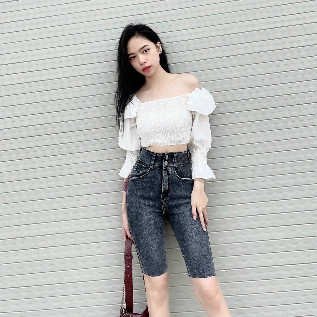 Quần jeans ngố lửng BigSize co dãn mạnh, màu xám xước, lưng cao 4288