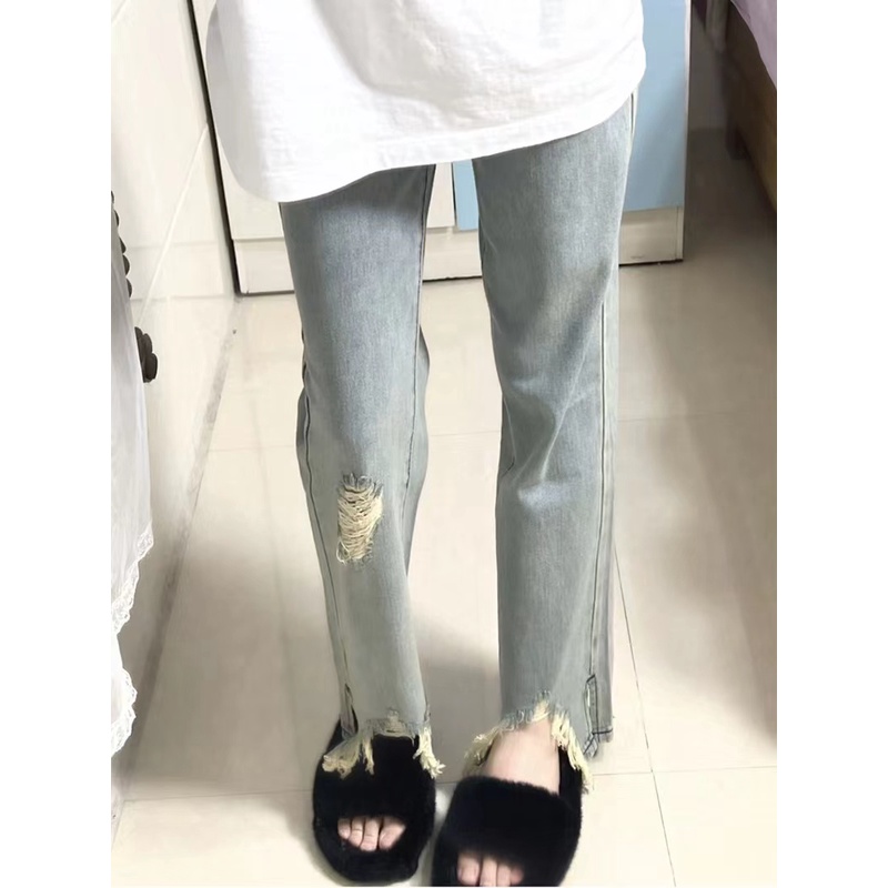 Quần jeans Nữ Lưng Cao Xẻ Tà Phong Cách Hàn Quốc