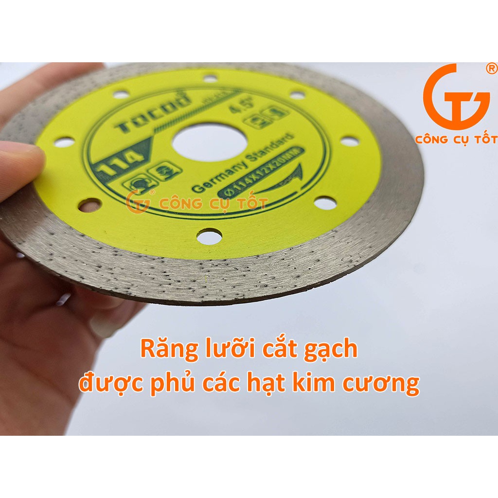 Lưỡi cắt gạch 114x12x20mm phủ kim cương tiêu chuẩn Đức TOCDO vàng
