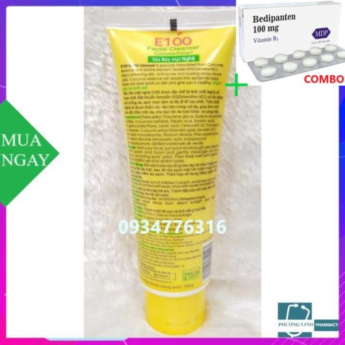 Combo Bedipanten 100mg +  Sữa rửa mặt nghệ E100 100g
