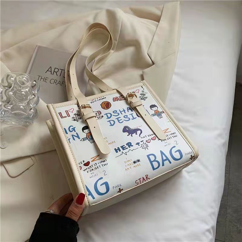 Túi tote đeo vai họa tiết graffiti dễ thương tùy chọn màu sắc