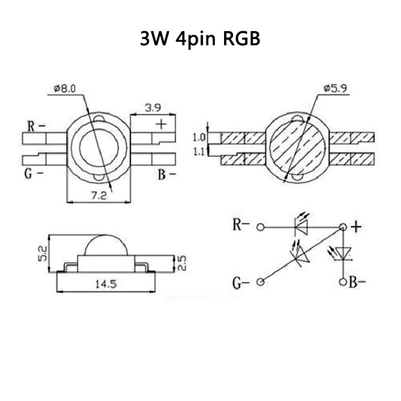 Linh Kiện Đèn Led 3w Rgb 4 Pin 6 Pin + Đế 20mm