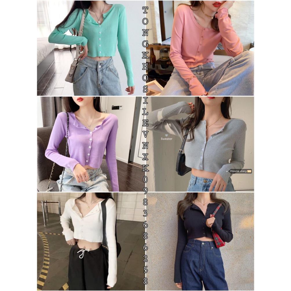 Áo Croptop YAN Tay Dài Nữ - Áo len gân mỏng dài tay croptop phong cách Hàn Quốc - ÁO CARDIGAN dáng Ngắn CRT Đẹp ⭐