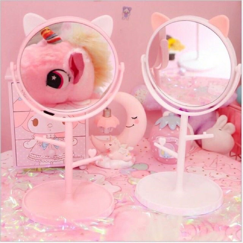 Gương Tai Mèo Mini Để Bàn Trang Điểm