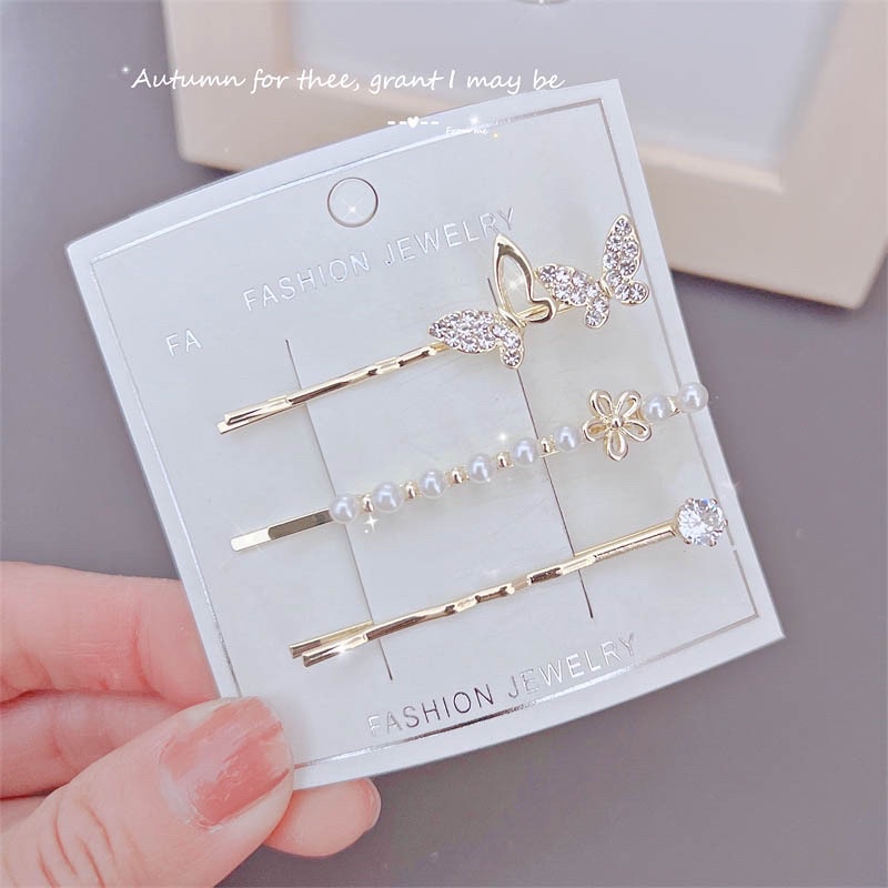 Set 3 chiếc kẹp tóc mái hình nơ hoa nhỏ trắng tinh kẹp tóc mái sang trọng khí chất cho nữ phong cách Hàn Quốc