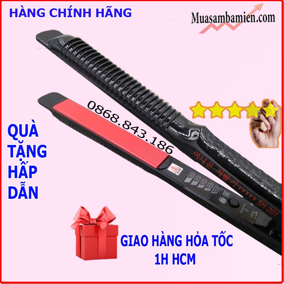 Máy duỗi tóc, máy kẹp tóc chỉnh nhiệt Hàn Quốc cao cấp SH201 Duỗi, Uốn, Cúp Tặng kèm kẹp vịt chia tóc