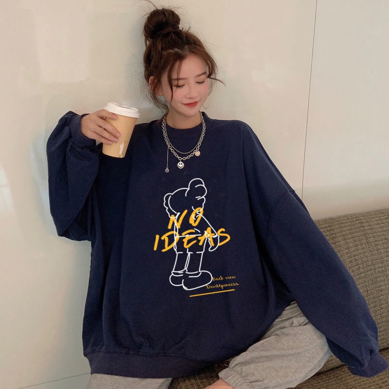 Áo sweater SUXI tay dài dáng rộng in họa tiết kiểu hàn quốc thời trang mùa thu cho nữ