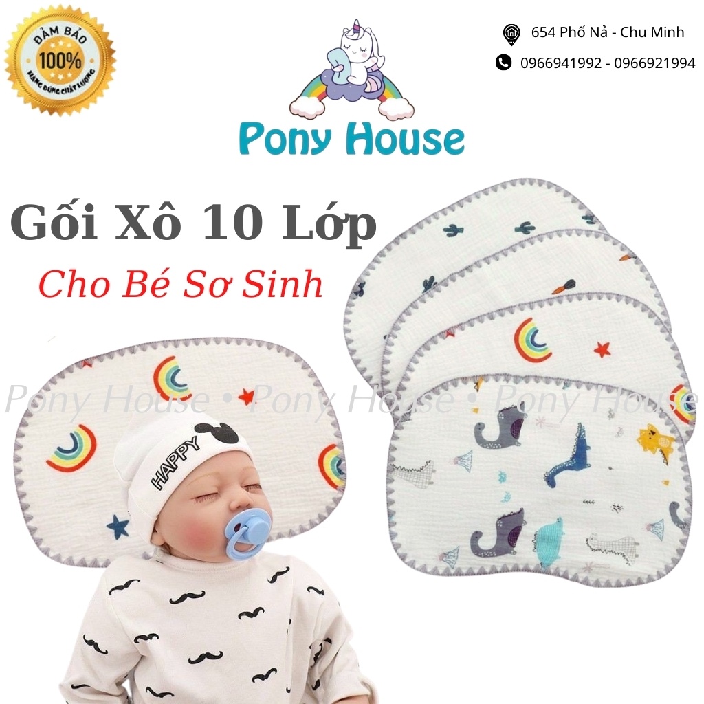 Gối Xô Sơ Sinh - Gối Xô 10 Lớp Muslin Sợi Tre Cho Bé Sơ Sinh Siêu Mềm, Mịn, Thấm Hút Mồ Hôi Tốt