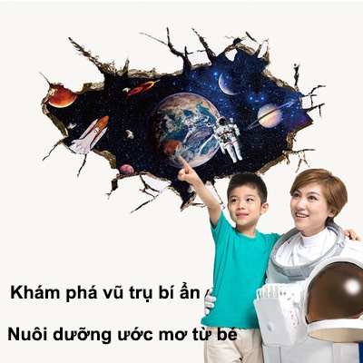 Decan dán tường đẹp, Decan 3D hình vũ trụ, tranh dán tường trang trí phòng cho bé SK9066A