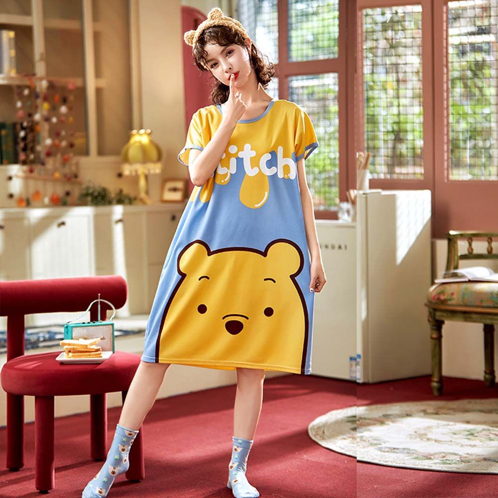 Bộ Đầm Ngủ 2 Món Dáng Rộng In Họa Tiết Hoạt Hình Doraemon / Gấu / Doraemon Dễ Thương Thời Trang Mùa Hè Cho Nữ