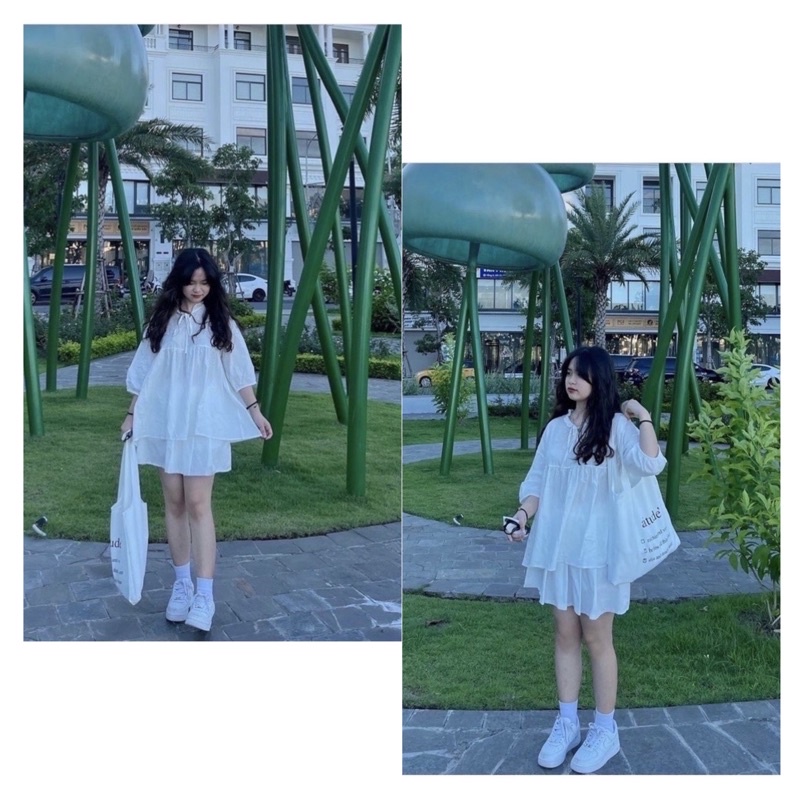 Set Áo Babydoll Trắng Kèm Chân Váy Trắng Xếp Li | BigBuy360 - bigbuy360.vn