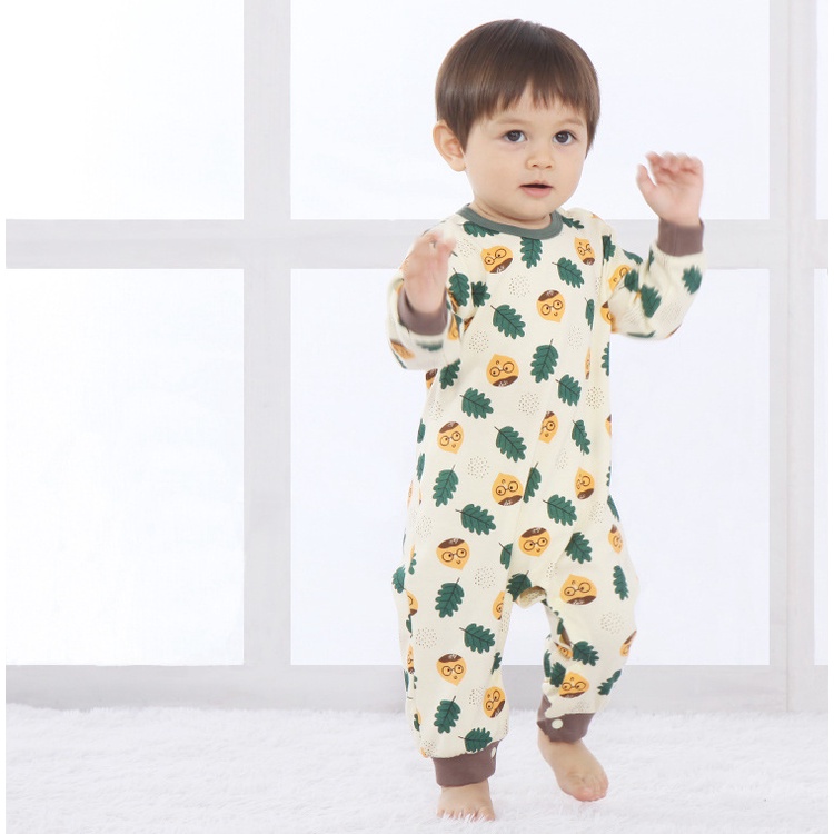 Bộ áo liền quần tay dài cổ tròn bằng Cotton in họa tiết One Piece hoạt hình thời trang cho bé sơ sinh