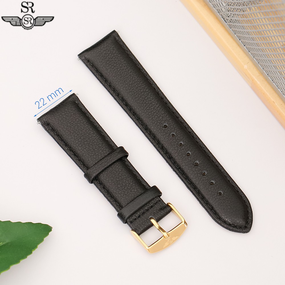 Dây da đồng hồ SR Watch chính hãng 1011.61 Đen