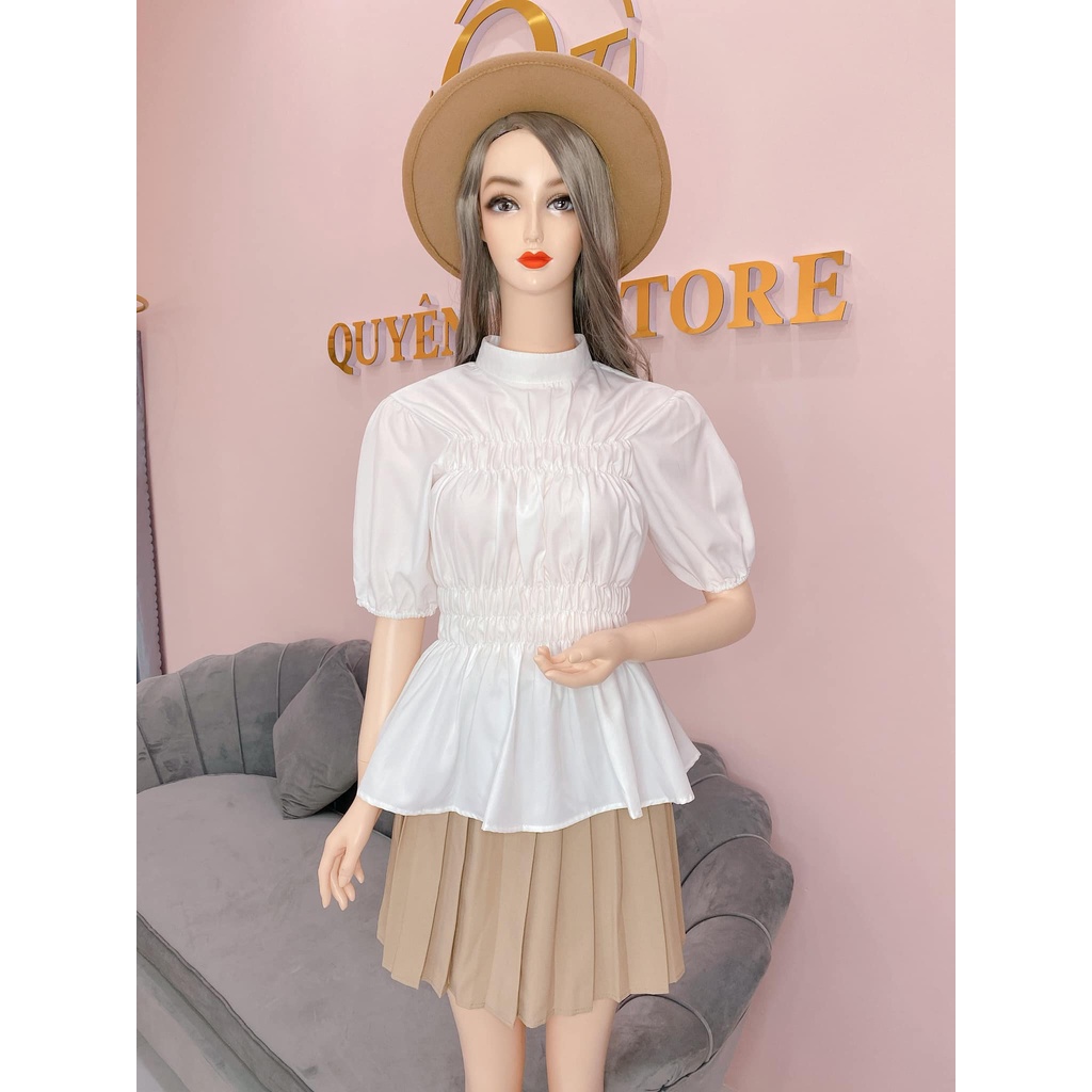SALE - Set áo cổ lọ nhún - chân váy xòe nhẹ