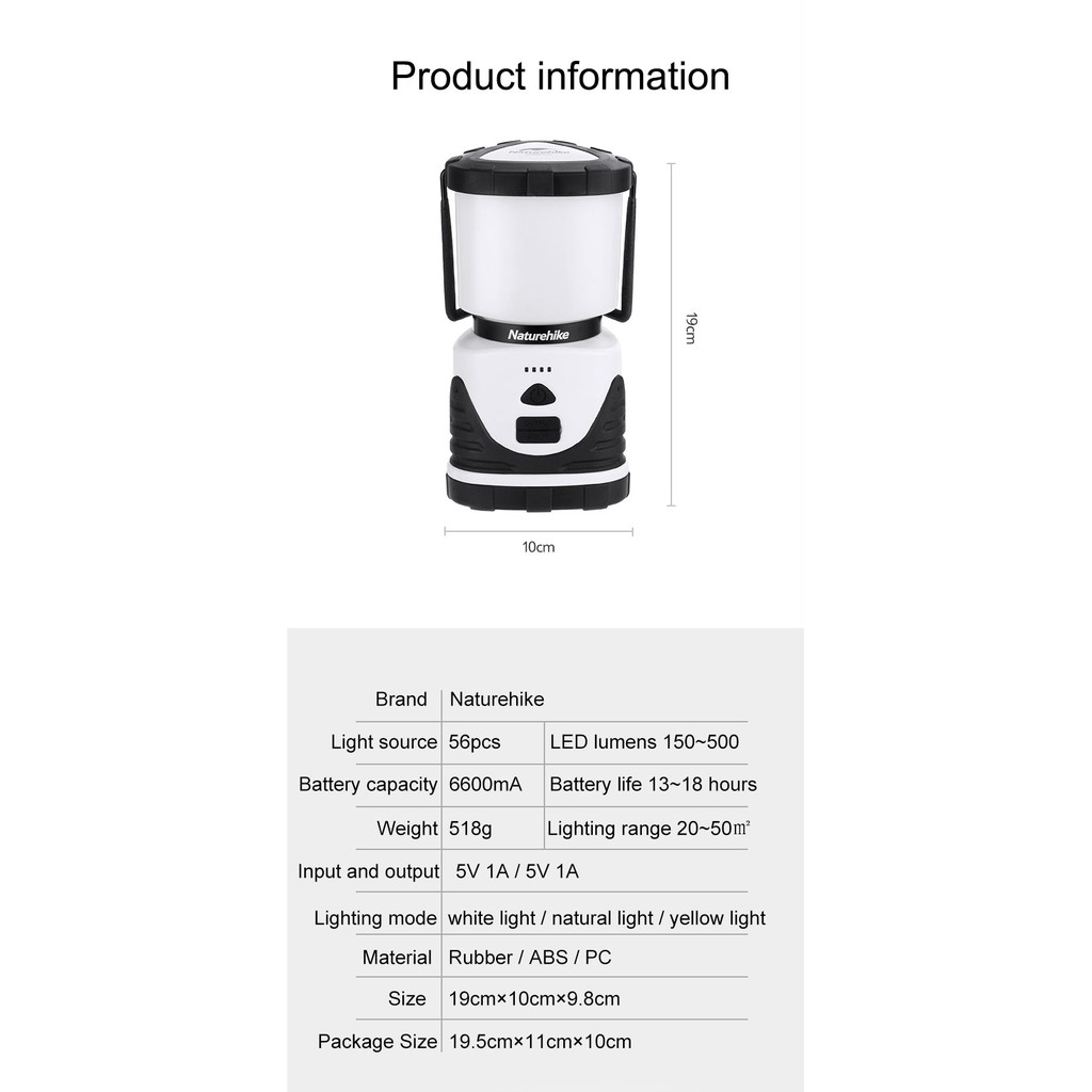 Đèn cắm trại dã ngoại tích hợp sạc đa năng Naturehike NH19Y002-B - Pin 22 giờ
