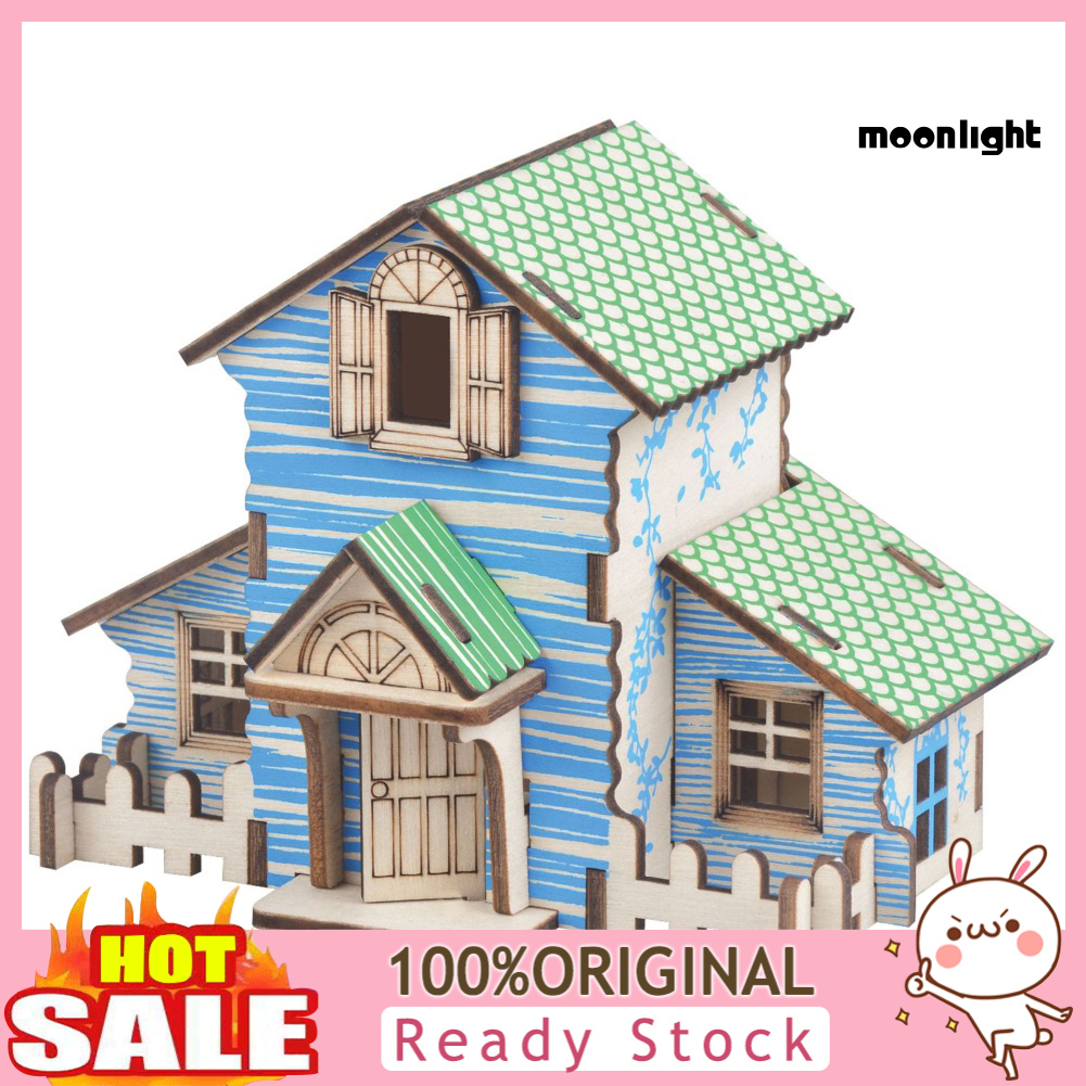 Set 2 Bộ Xếp Hình Ngôi Nhà 3d Bằng Gỗ Cho Bé
