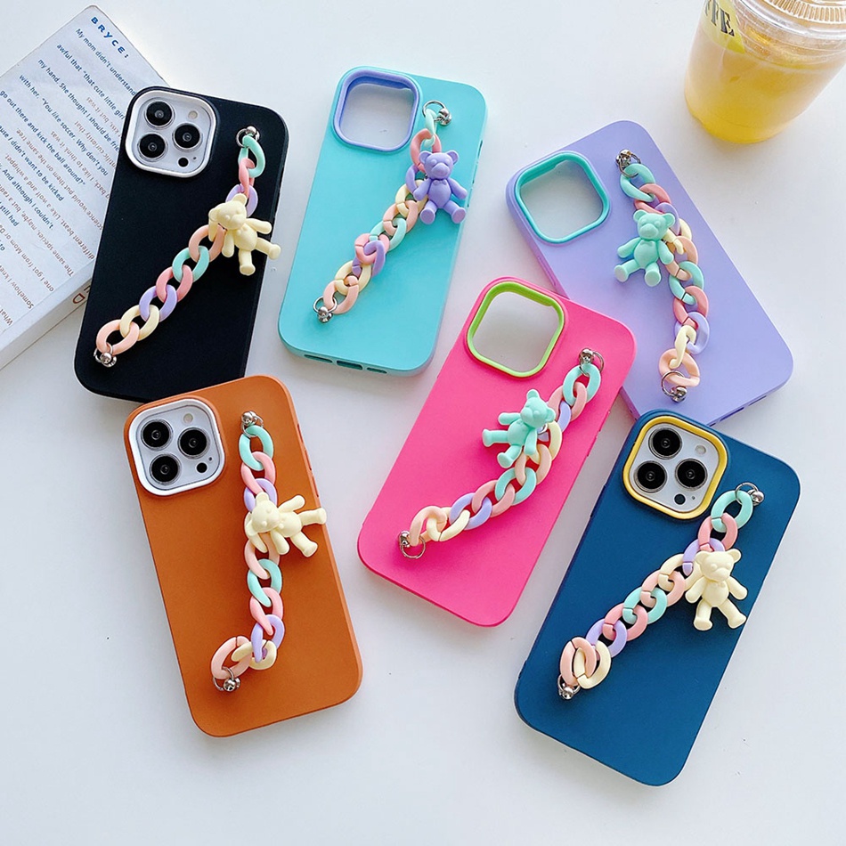 Ốp Điện Thoại Màu Kẹo Có Dây Đeo Tay Sang Trọng 2 Trong 1 Cho iPhone 13 12 11 pro max SE2020 7 8 Plus XR X XS max 12 Giá Đỡ