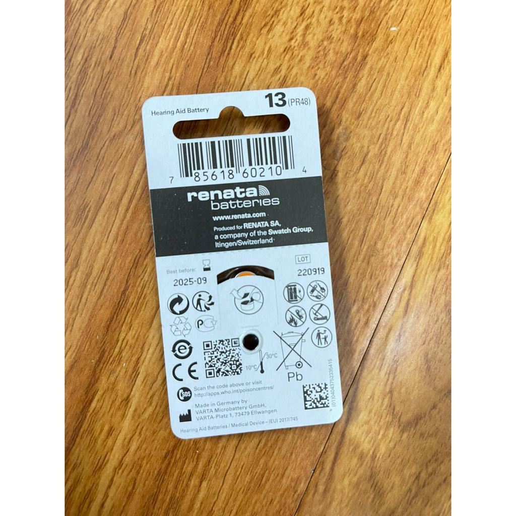 Pin máy trợ thính 13 Renata A13 G13 PR48 vỉ 6 viên pin rai điếc renata AG13 chính hãng Thuỵ Sỹ