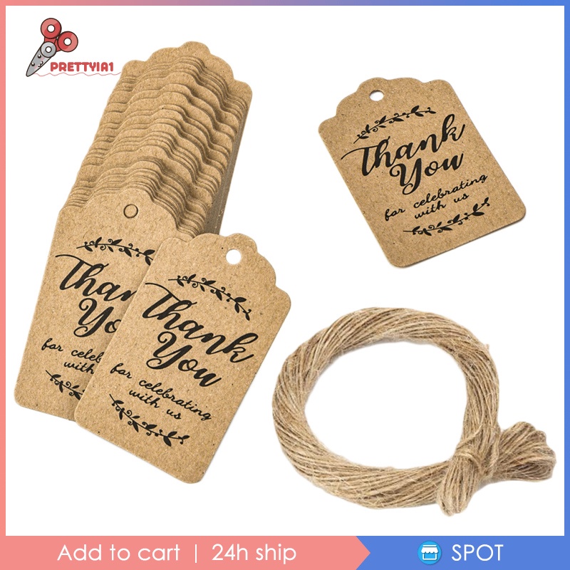 1 [Prettyia1] 100 Nhãn Giấy Kraft Thank You Dán Quà Tặng Giáng Sinh, Tiệc Cưới
