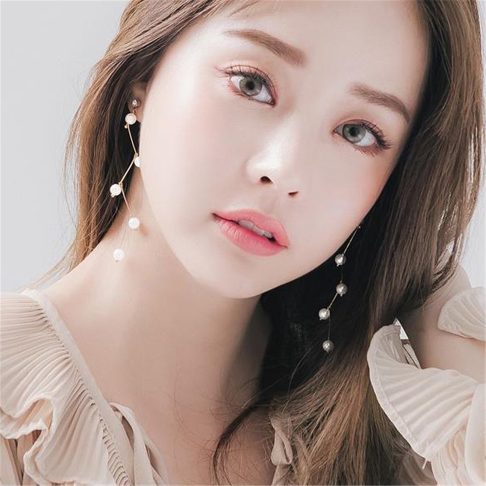 Khuyên tai dáng dài đính ngọc trai nhân tạo thời trang