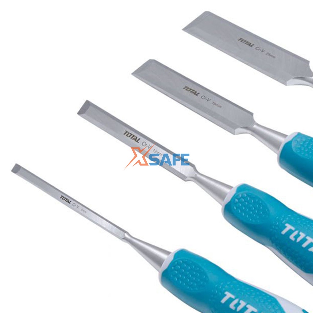 Bộ 4 đục gỗ cầm tay TOTAL THT41K0401 đủ kích cỡ, thép Cr-V siêu cứng chống rỉ sét điêu khắc tiện gỗ đa năng chuyên dụng