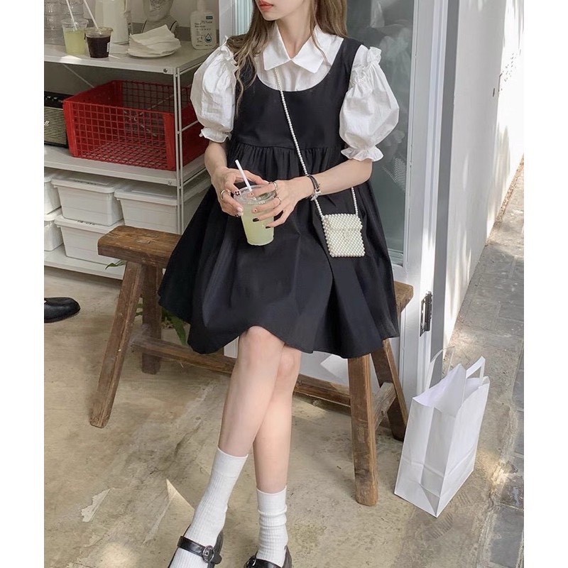Váy Baby doll set 2 món áo sơ mi kèm yếm váy xòe 1 lớp 🌸 Ảnh thật ở cuối sản phẩm