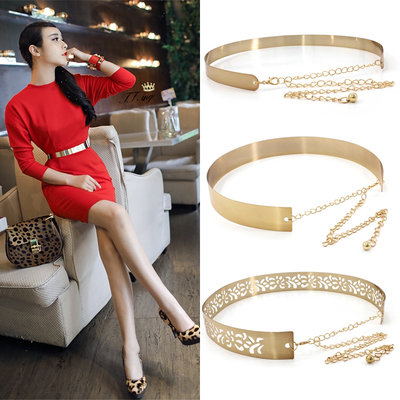 Thắt lưng bằng kim loại mạ vàng thời trang Hàn Quốc Thắt Lưng Ngọc Trai Chain Nữ Dây Xích Nữ Dây Nịt