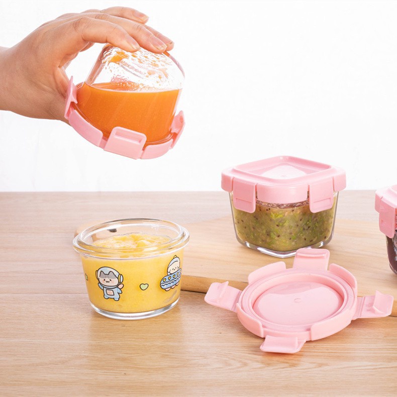 Hộp trữ đông cốc nấu cháo thủy tinh có vạch chia cho bé ăn dặm Luvamo AD80