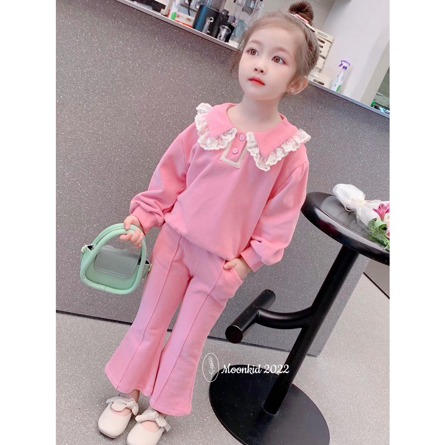 Bộ đồ thu đông cổ bèo cho bé gái dài tay ống loe từ 8-22kg