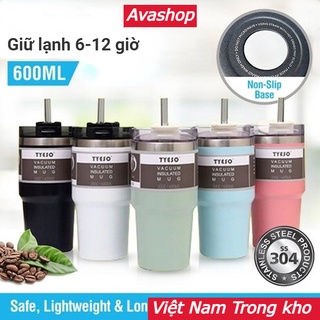 Bình giữ nhiệt tyeso, cốc giữ nhiệt cao cấp 600ml inox 304, bình nước tặng sticker, ống hút