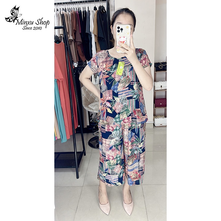 Bộ mặc nhà trung niên vải lanh ỐNG SỚ 2 TÚI SÂU TO, áo ngắn tay quần lửng ống rộng cho bà cho mẹ Minxu shop GS