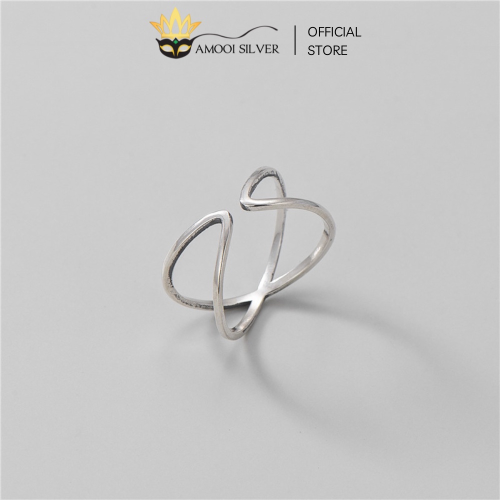 Nhẫn Bạc S925 Freesize Dáng Hở Mẫu Chéo Quả Cầu Chữ X - Amooi Silver AN65