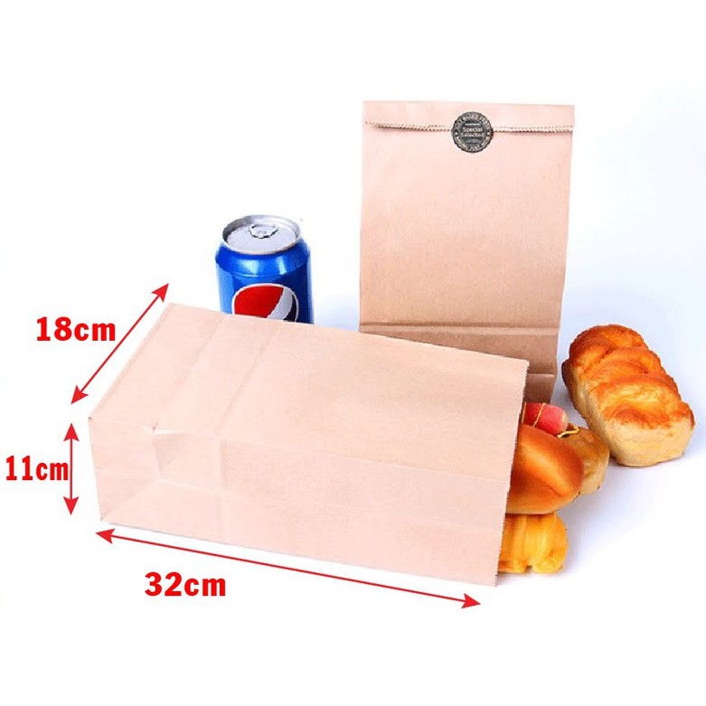 Túi giấy kraft nâu 200 cái 18x11x32cm