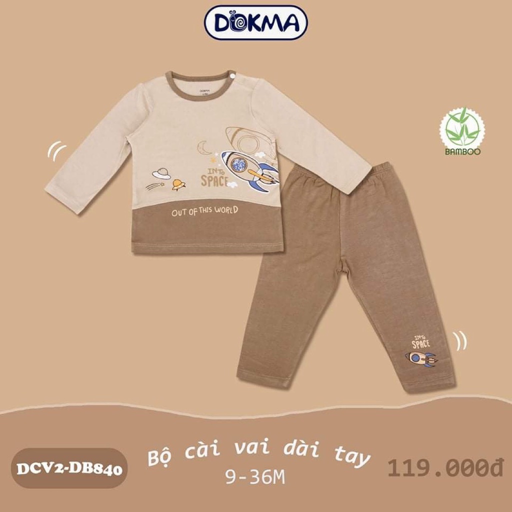 Bộ quần áo dài tay vải sợi tre thu đông cho bé trai bé gái chất mỏng vừa Dokma sale DB840