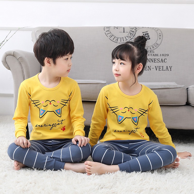 Bộ Đồ Ngủ Pijama 2 Món Vải Cotton Màu Trơn Cho Bé Trai Và Bé Gái