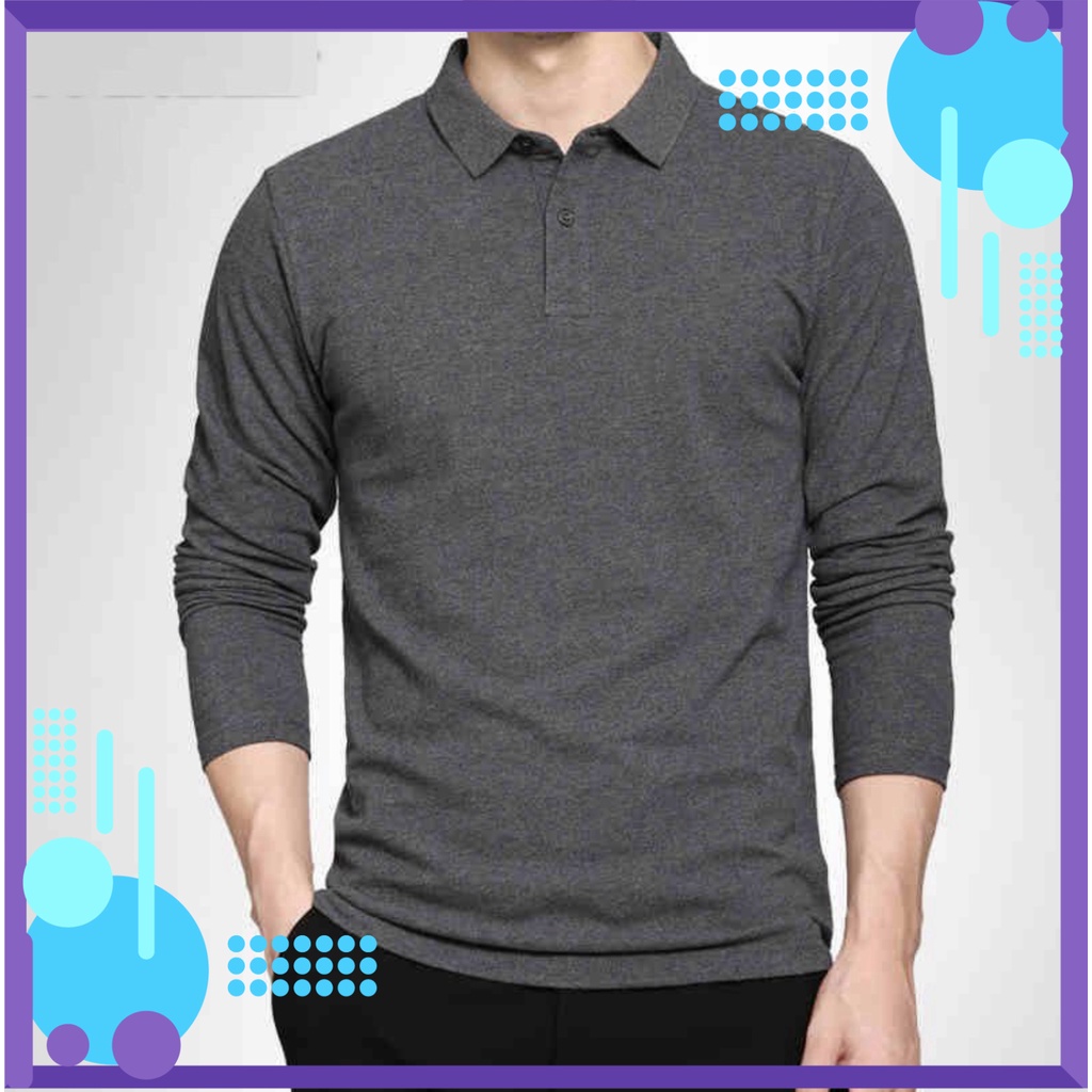 Áo polo dài tay nam thun basic, Áo phông nam cổ bẻ Hàn Quốc