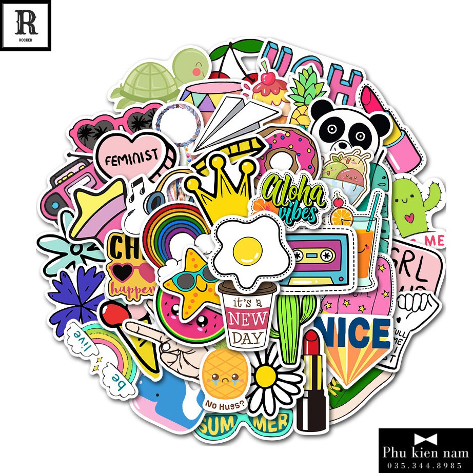 Sticker PVC Hoạt Hình Cả bộ 50 hình ST082