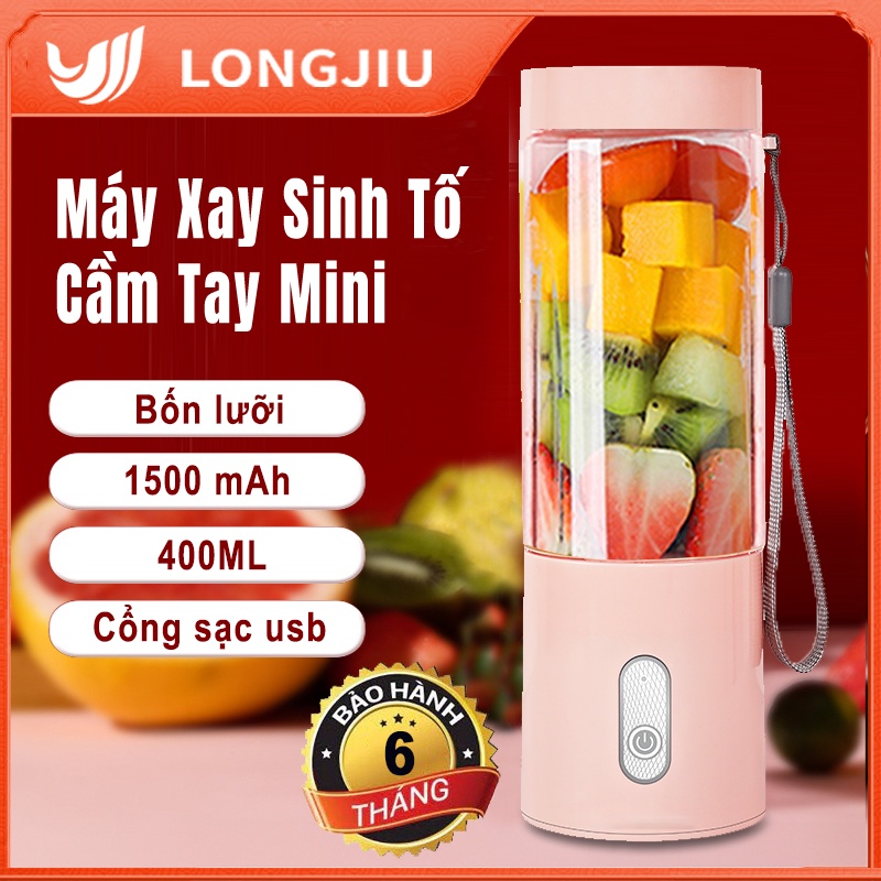 LONGJIU✔Máy Xay Sinh Tố Cầm Tay Mini 400ML - Bảo hành 6 tháng-Máy Ép Trái Cây Mini 4 Lưỡi