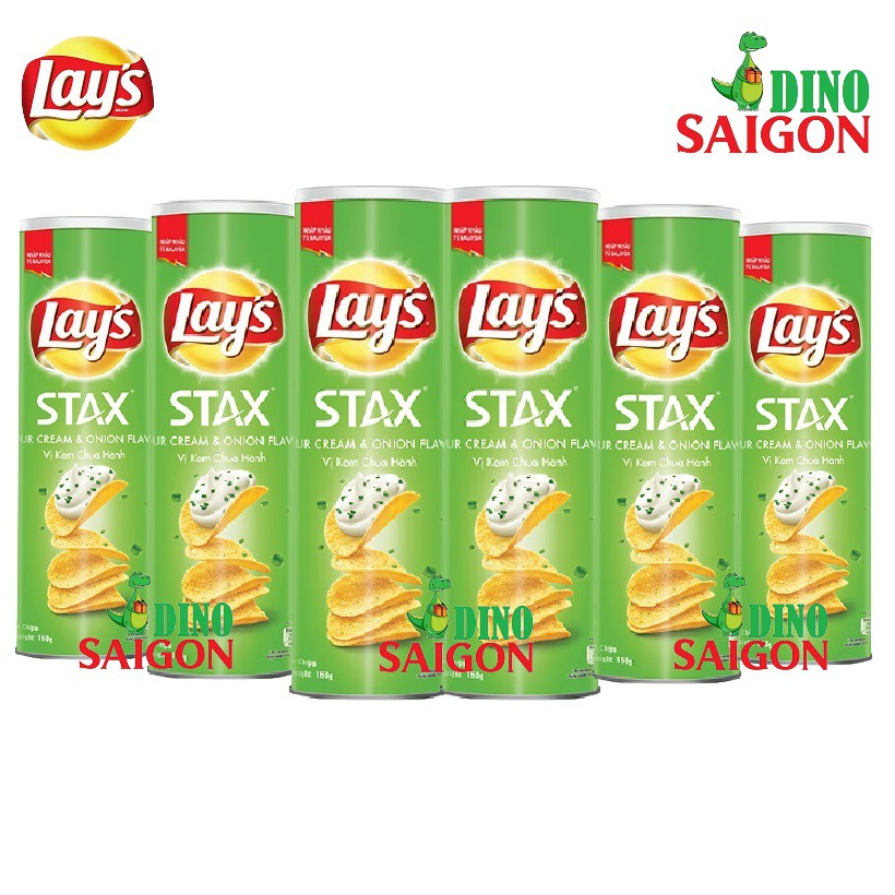 Bộ 6 Hộp Bánh Snack Khoai Tây Lay's Stax Malaysia 160g Vị Kem Chua Hành