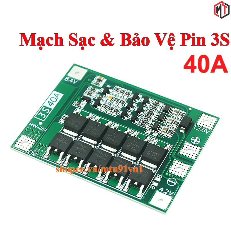 Mạch 3S 12V 40A. Mạch bảo vệ khối pin Lithium ion 3S 18650 26650, Dòng xả cao ổn định